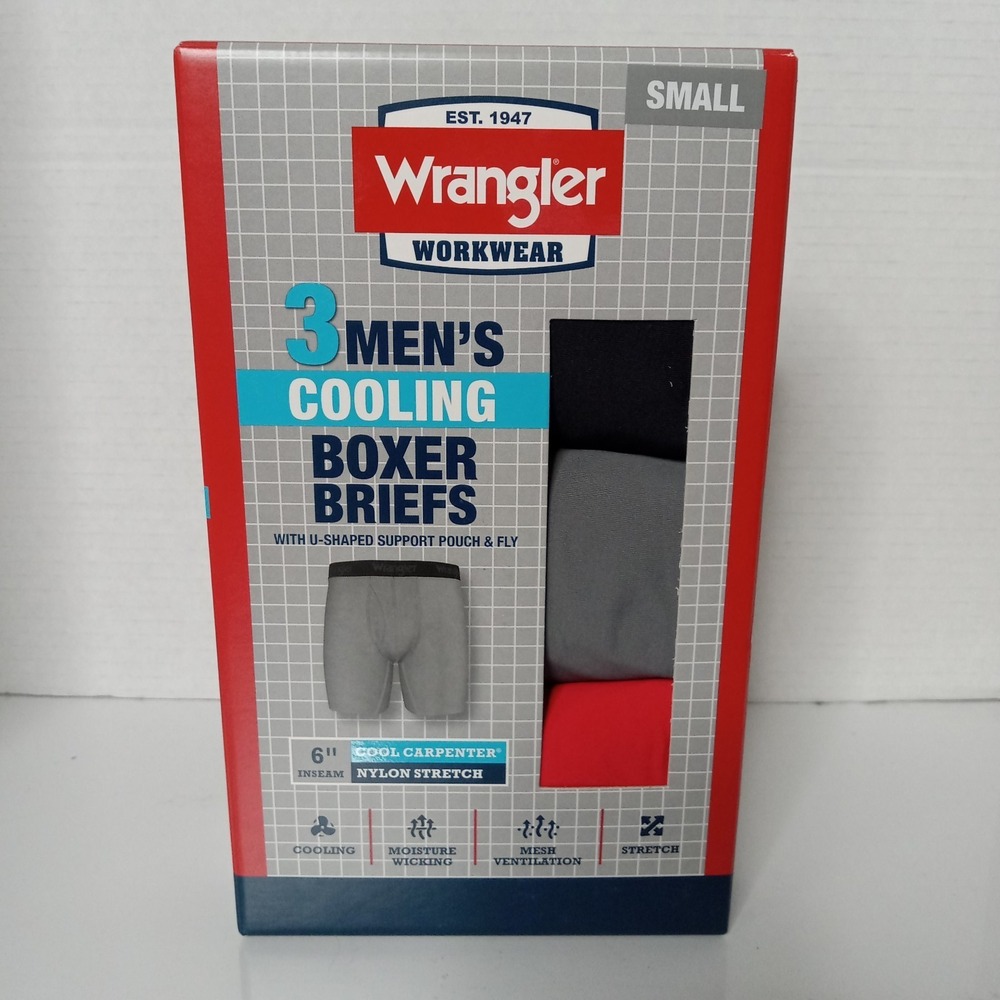 Wrangler Workwear Boxer Briefs Men's Size S Small Cooling 6" Inseam 3 Pack